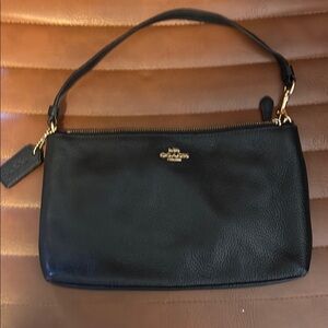 Coach Black Leather Shoulder Bag with Gold Accents
